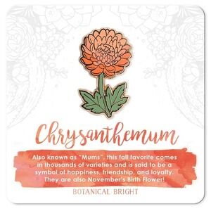 Chrysanthemum Enamel Pin‎ - November Birth Flower - Gold Plated Nature Jewelry